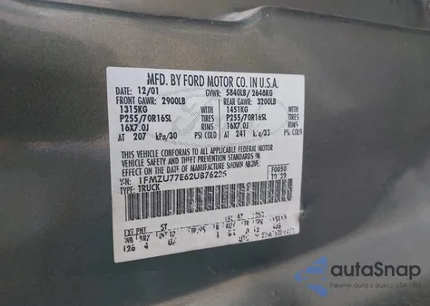 2002 Ford Explorer Sport Trac from USA, damaged, VIN 1FMZU77E62UB76225